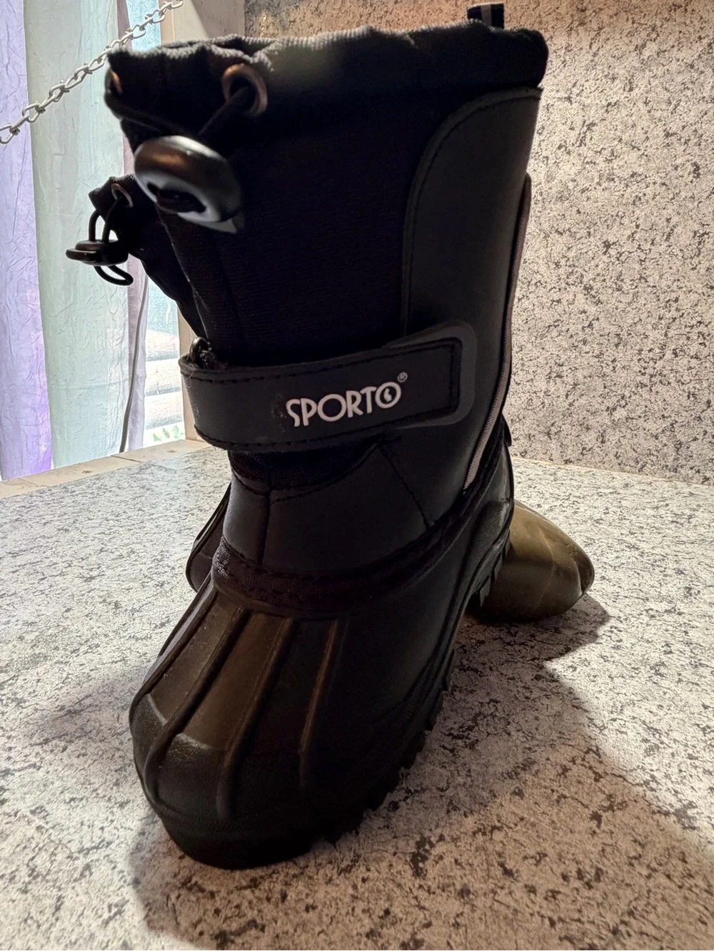 Sportos Kids Black Waterproof Winter Snow Boots. Durable Weather Gear. Sz S 5-6